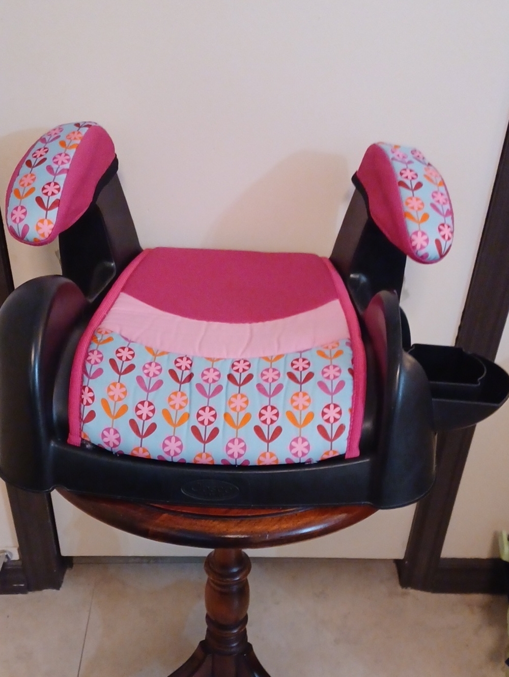 Kids Pink Floral Booster Seat - Armrest Design